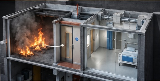 Cutaway illustration showing fire contained within a compartment