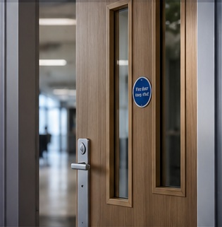 Fire door in a healthcare corridor